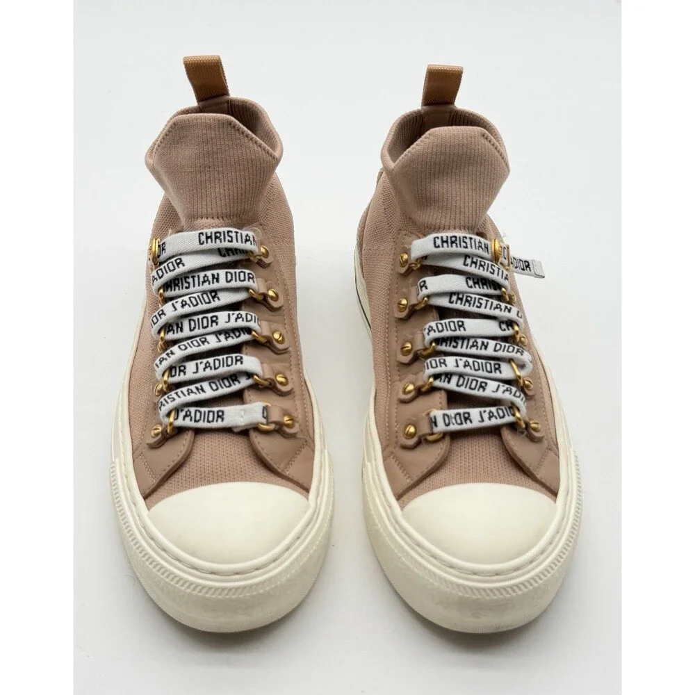 Dior Walk'n'Dior Logo Pull On Hight Top Sneakers Beige Knit EU 36.5 US 6.5